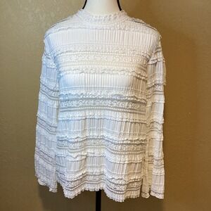 Lace TiMo Long Sleeve off-white Lace Top, Size Large, High Neck, Zip‎ up back